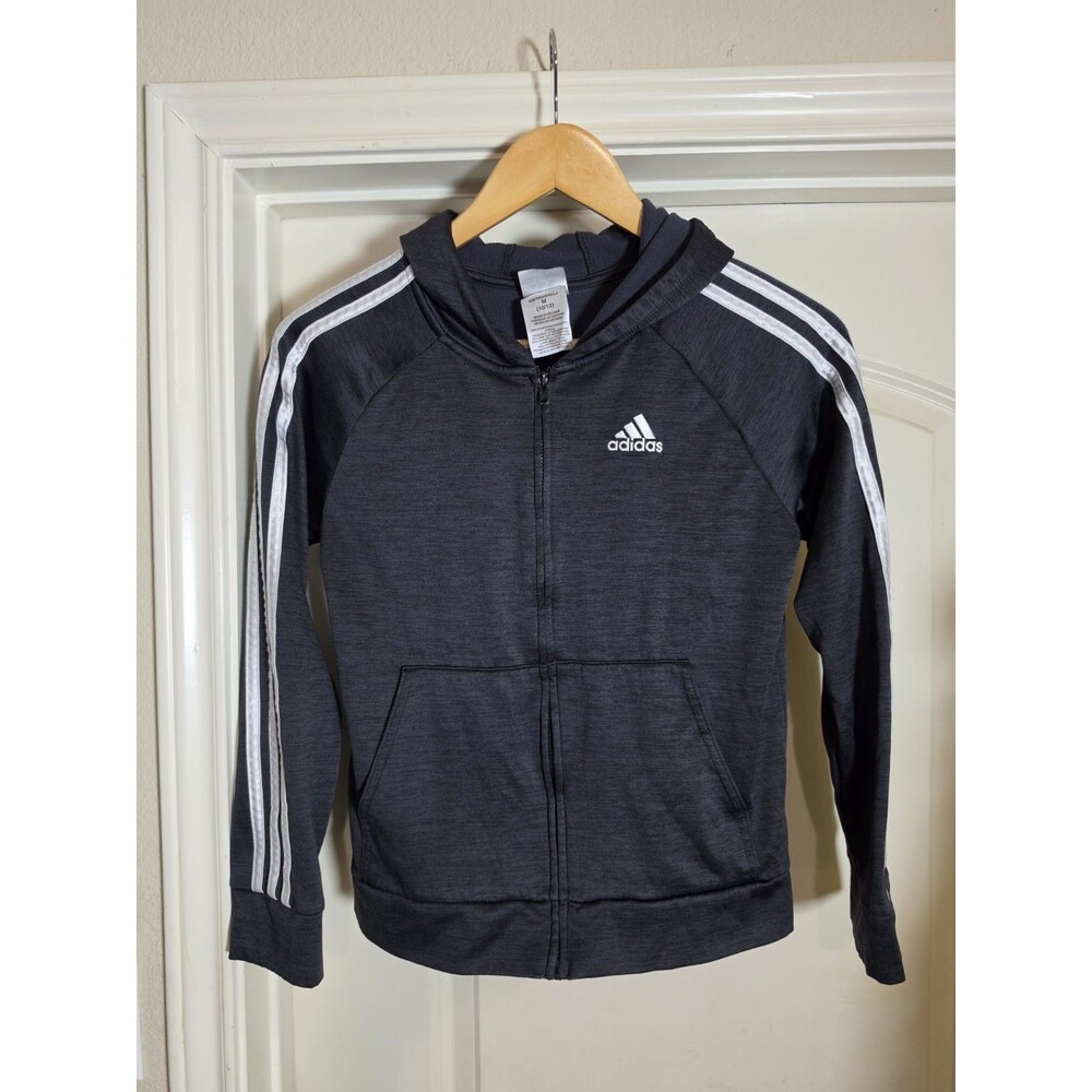Adidas Youth Boy's Tricot 3-Stripe Full Zip hoodie Jacket, M(10/12), Gray Dark